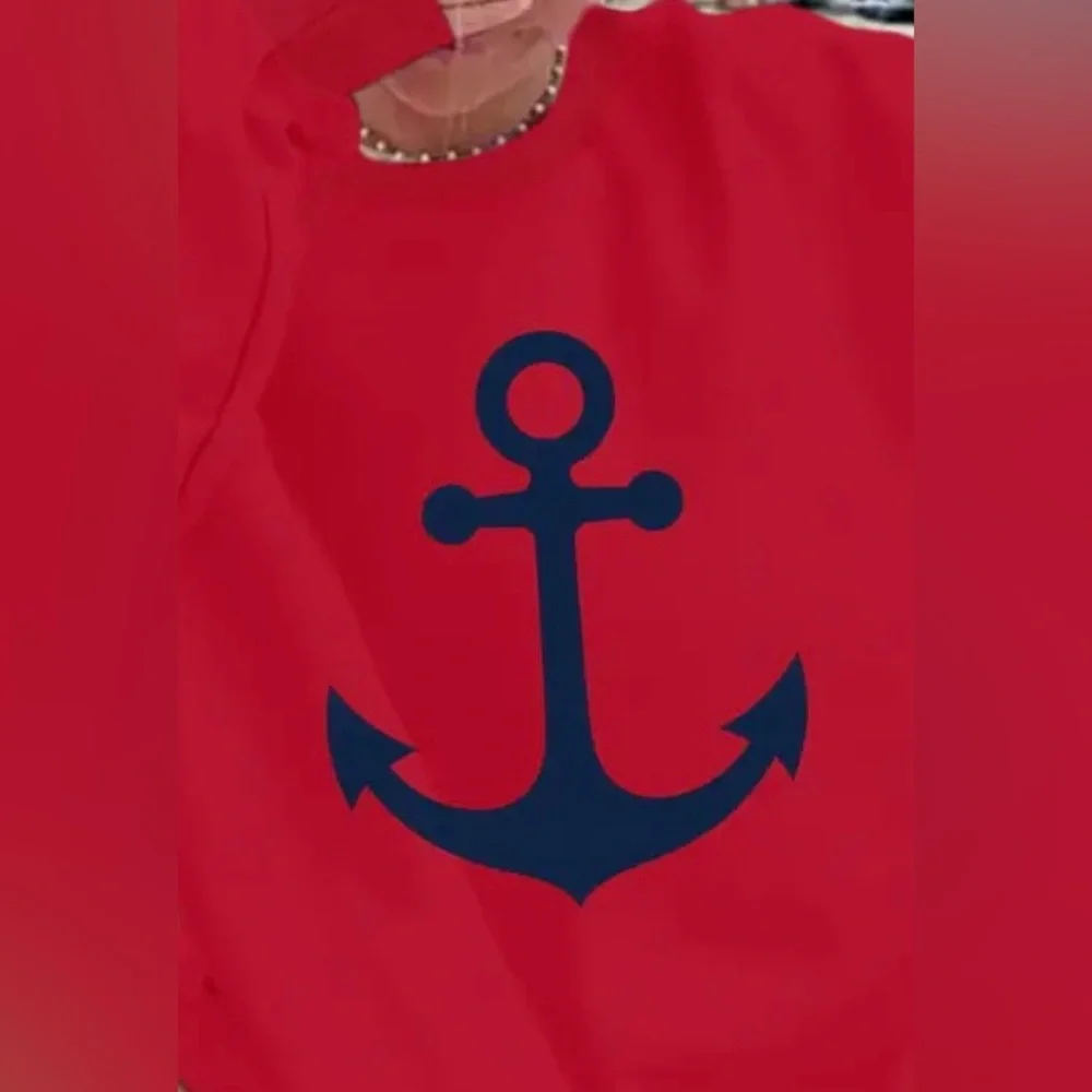 Anchors Away Red Sweatshirt | Navy Anchor Motif | Mint Julep Boutique | XL | NWT - Picture 2 of 10